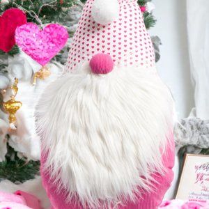 Valentine Gnome w Pink Hearts X-Large Plush Pillow Decor Toy Gift BRAND NEW!